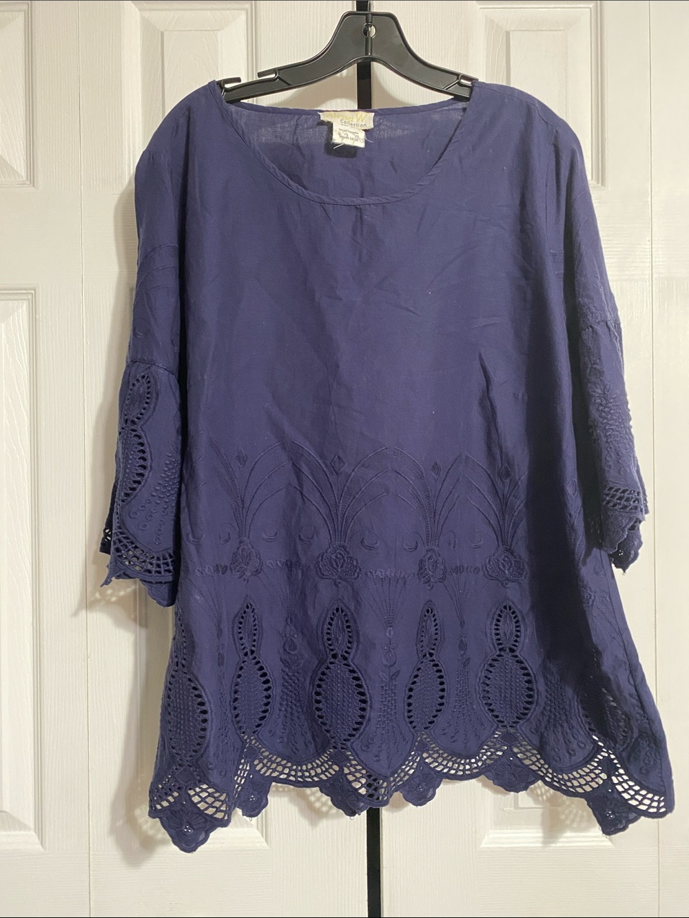 Alessa W Collection navy blue boho cotton shirt top blouse size 18